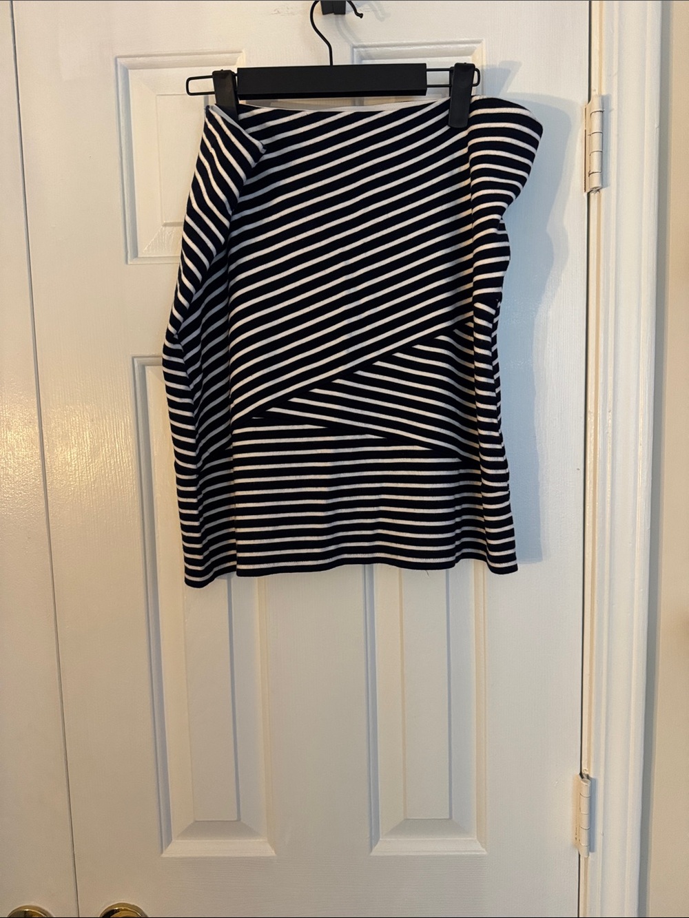 LOFT Navy and White Striped Mini Skirt With Elastic Waistband